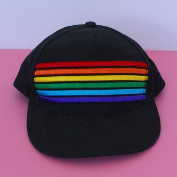 Pride Baseball Hat Rainbow Embroidered Adjustable Black Canvas LGBTQ - Picture 1 of 2